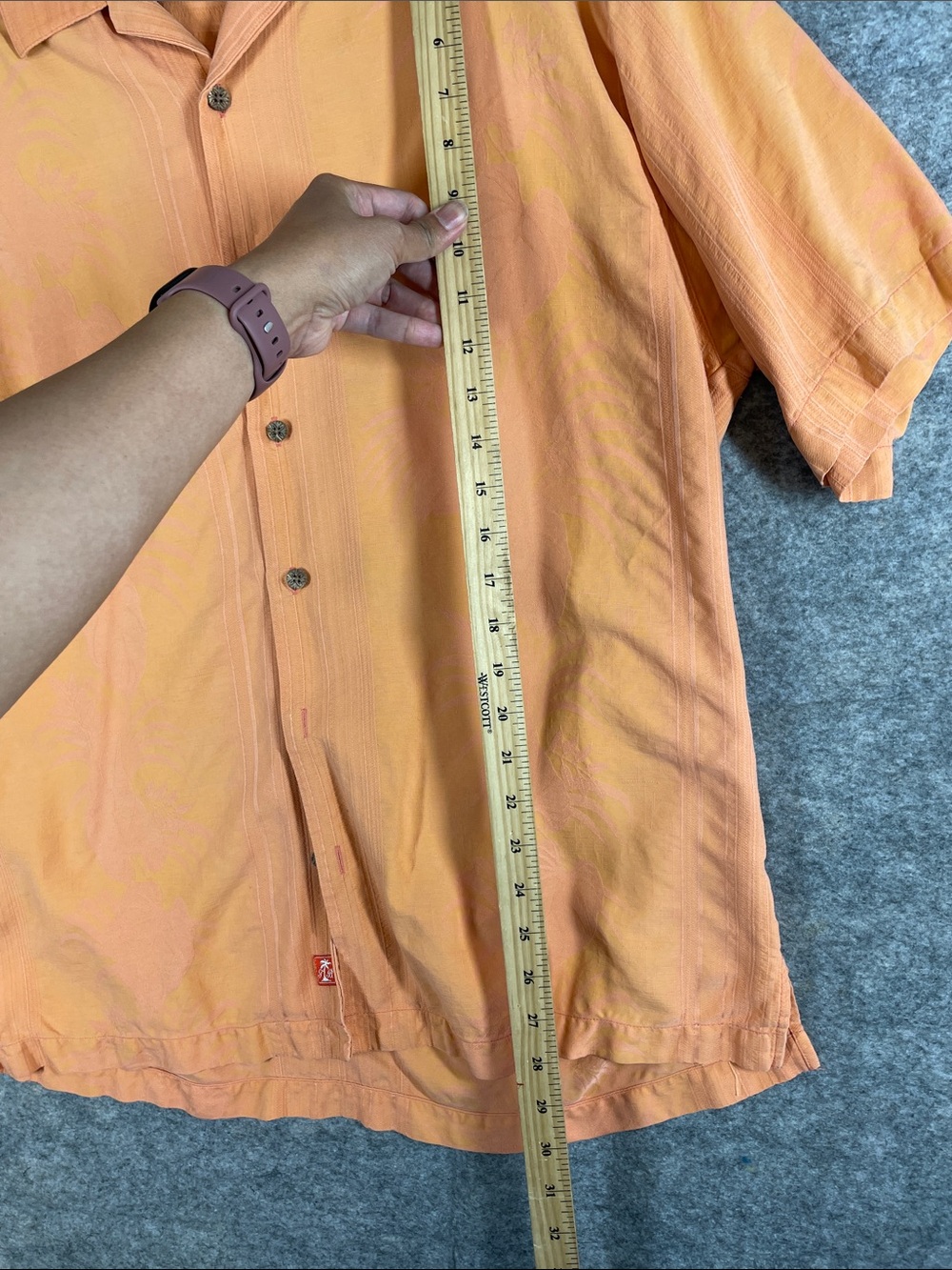 Tommy Bahama Silk Camp Shirt Peach Large Hawaiian Resort Vacation Casual - Picture 9 of 14